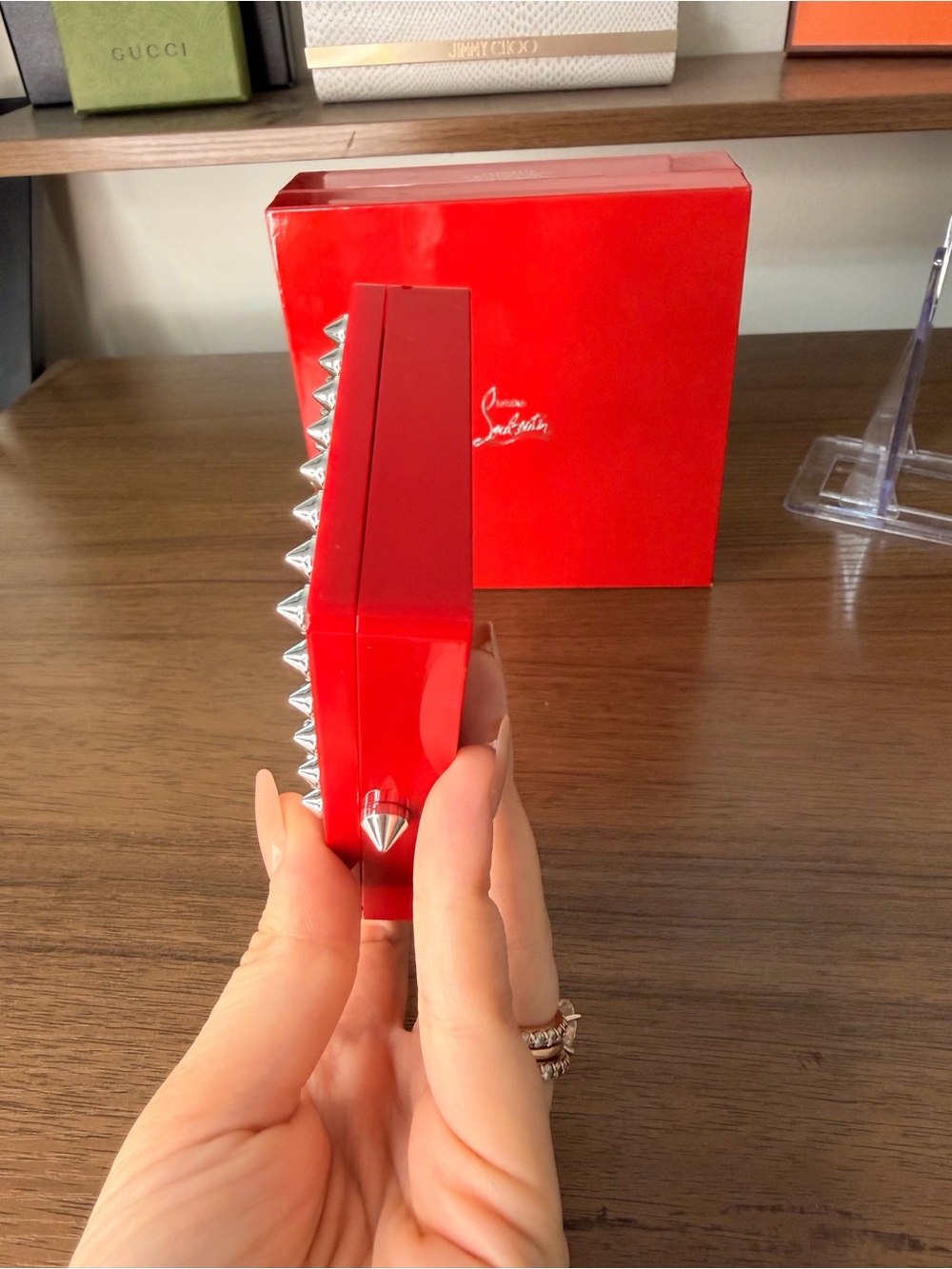 AUTHENTIC - NIB Christian Louboutin Refillable Case - Red with Silver Hardware - Picture 5 of 10